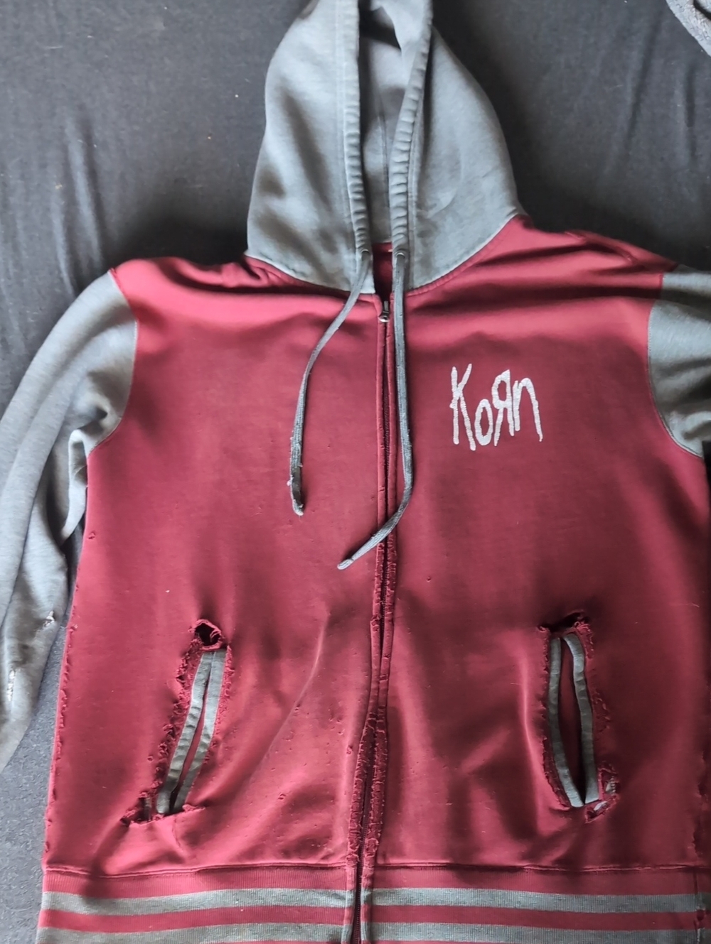 Kids Two-Tone Hooded Zip Jacket in Maroon and Gray